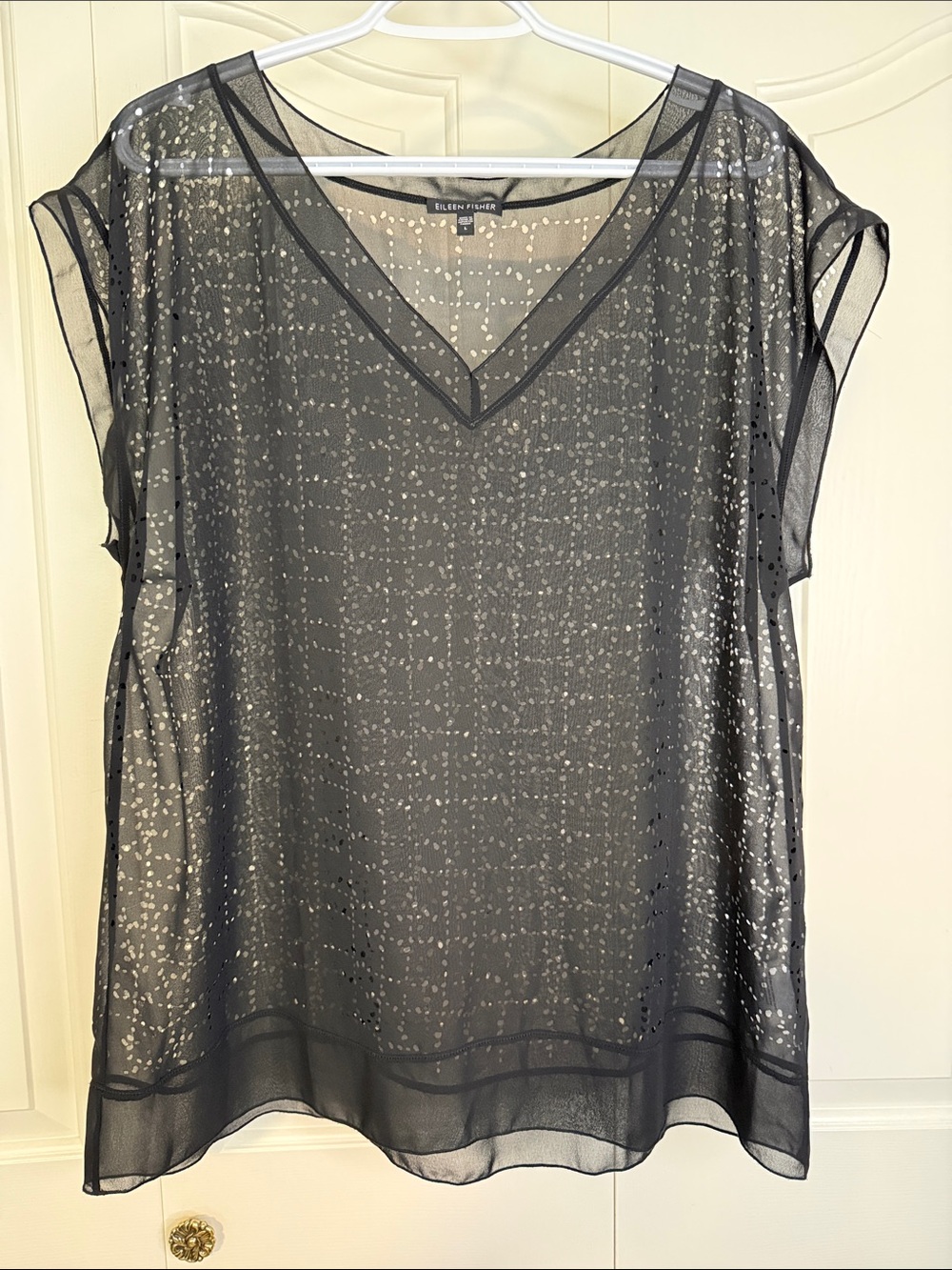 Eileen Fisher Lazer Cutout V Neck Short Sleeve